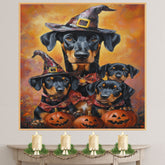 Doberman Pinscher Dog Halloween Canvas Wall Art with Pumpkins Rustic Fall Accent for Cozy Autumn Homes on Ready to Hang 1.5" Thick Canvas Wrap, Floating Framed Canvas, Flat Rolled Canvas